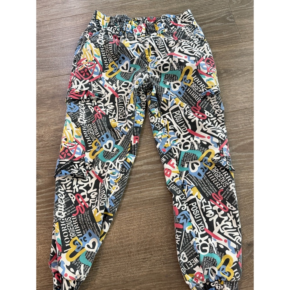 VIP Pants Graffiti Print Joggers Streetwear Black Multi Color Size 9 /29